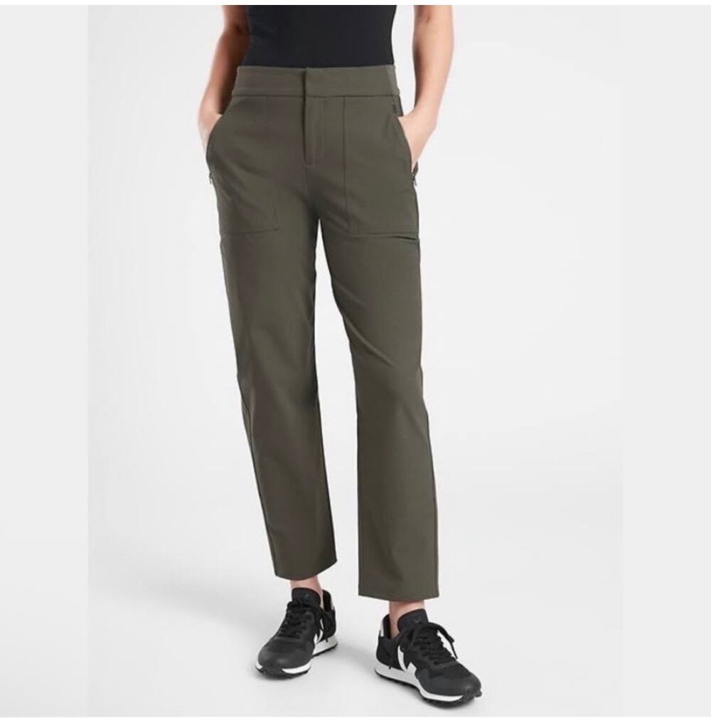 Athleta Pants Womens 4 Tall Green Wander Hybrid Straight Leg Travel Commute City